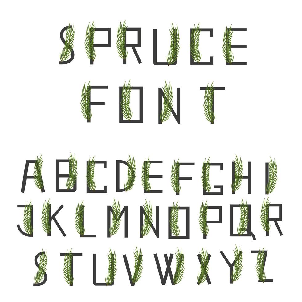 police naturelle eco avec branche de sapin vert isolé sur fond blanc. alphabet simple de typographie. illustration vectorielle vecteur