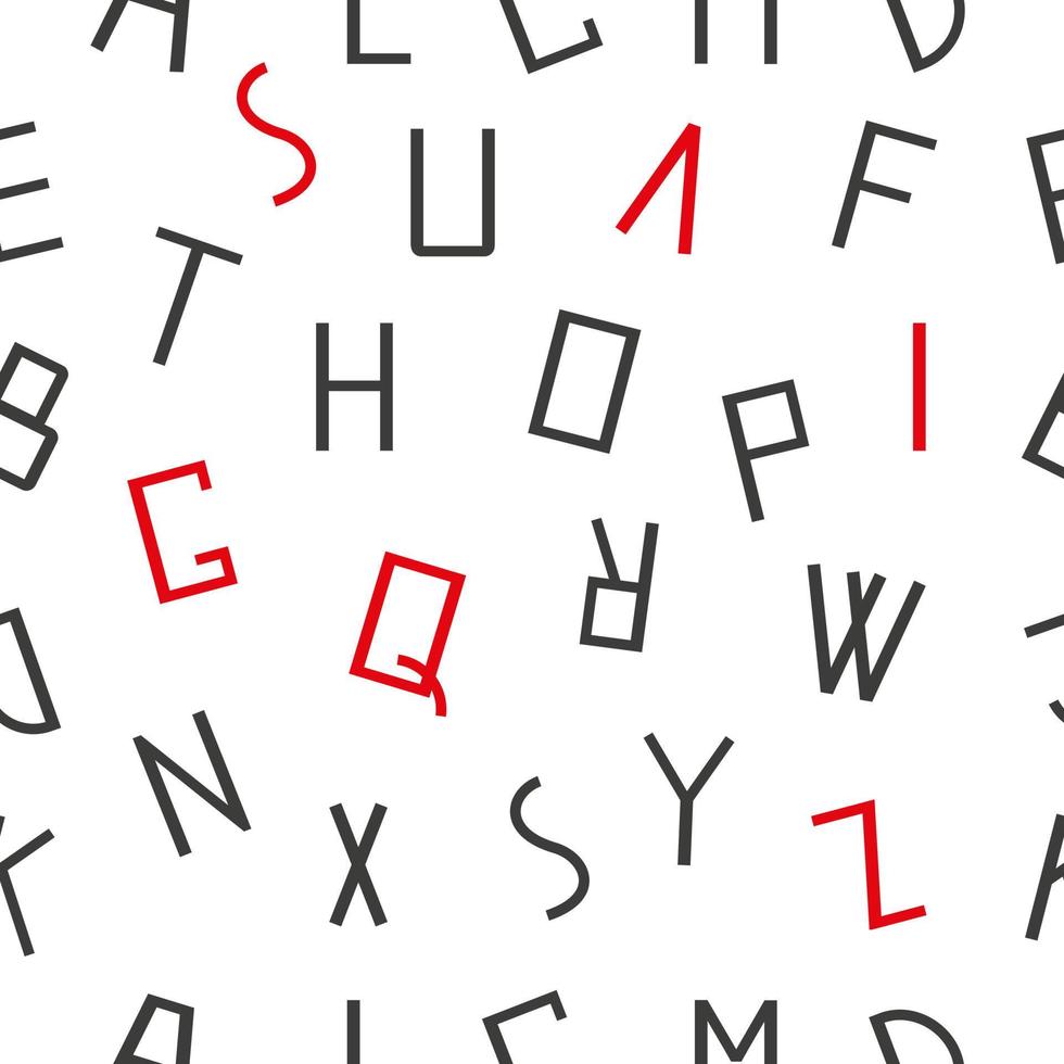 modèle sans couture de lettres rouges et noires simples sur fond blanc. alphabet de typographie. illustration vectorielle vecteur