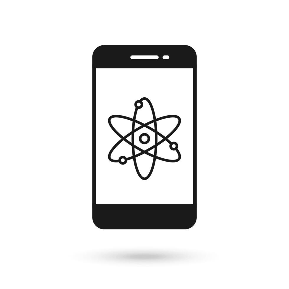 icône de conception plate de téléphone portable avec le symbole de l'atome vecteur