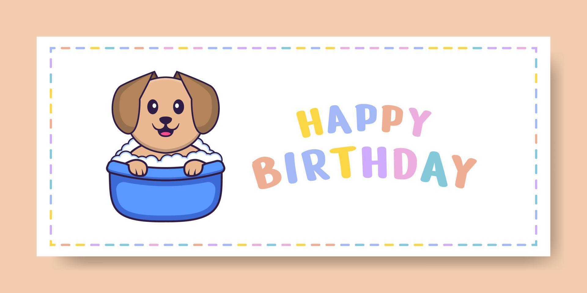 bannière de joyeux anniversaire avec un personnage de dessin animé de chien mignon. illustration vectorielle vecteur