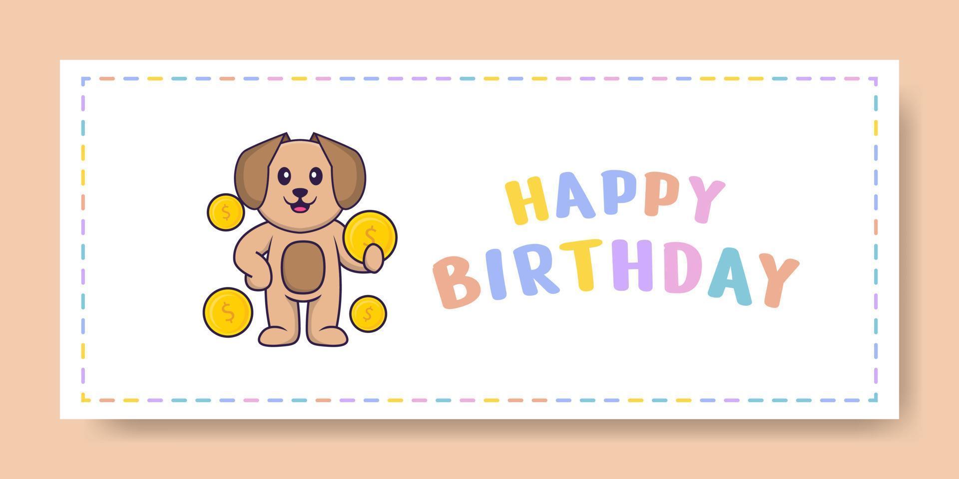 bannière de joyeux anniversaire avec un personnage de dessin animé de chien mignon. illustration vectorielle vecteur