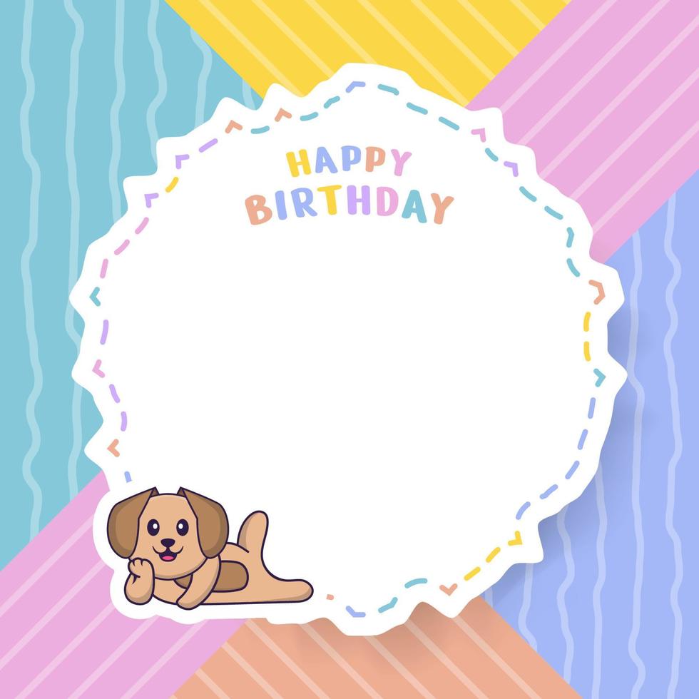 carte de voeux de joyeux anniversaire avec un personnage de dessin animé de chien mignon. illustration vectorielle vecteur