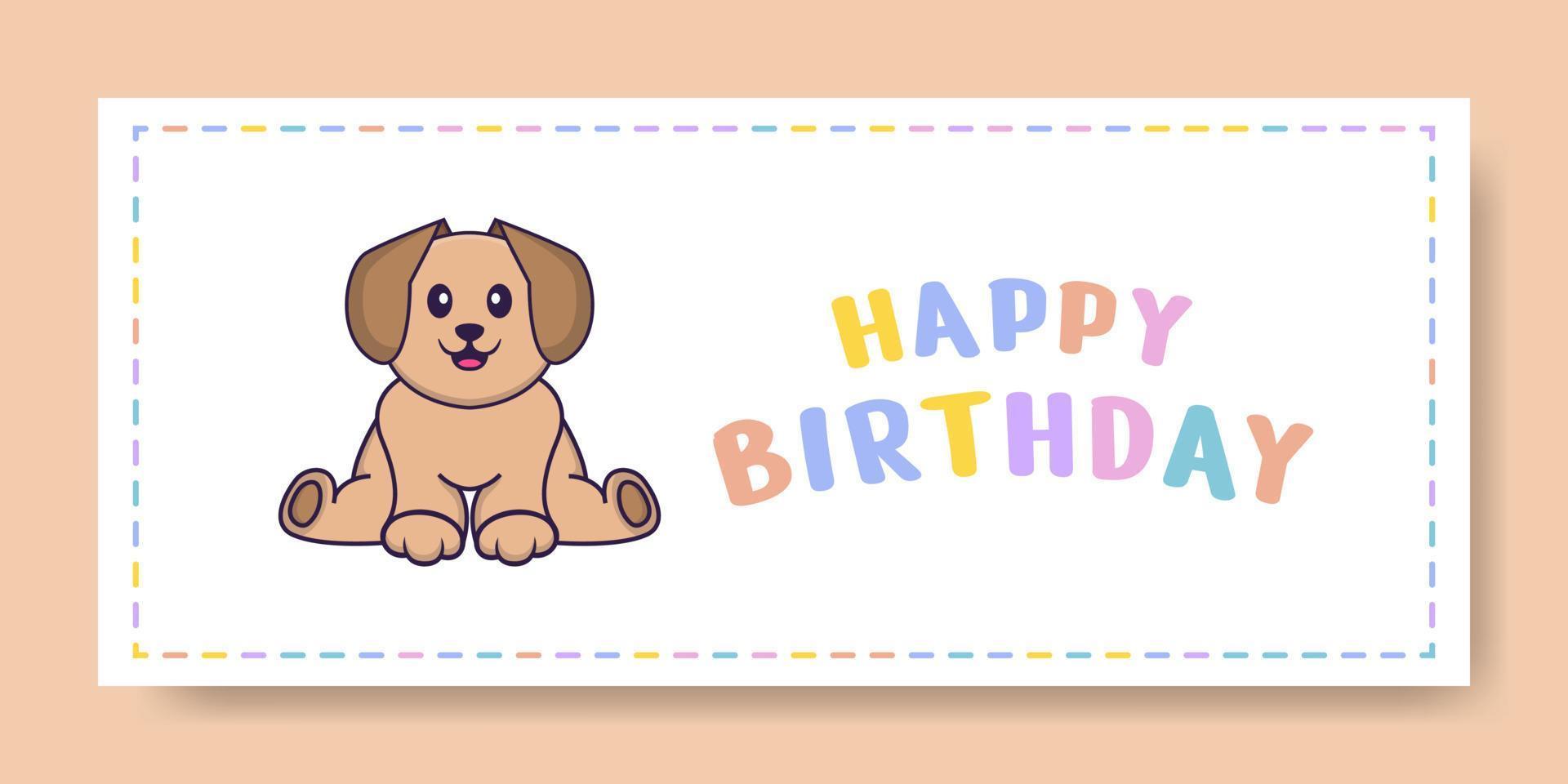 bannière de joyeux anniversaire avec un personnage de dessin animé de chien mignon. illustration vectorielle vecteur