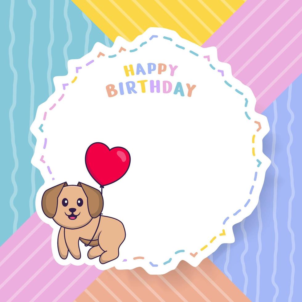 carte de voeux de joyeux anniversaire avec un personnage de dessin animé de chien mignon. illustration vectorielle vecteur