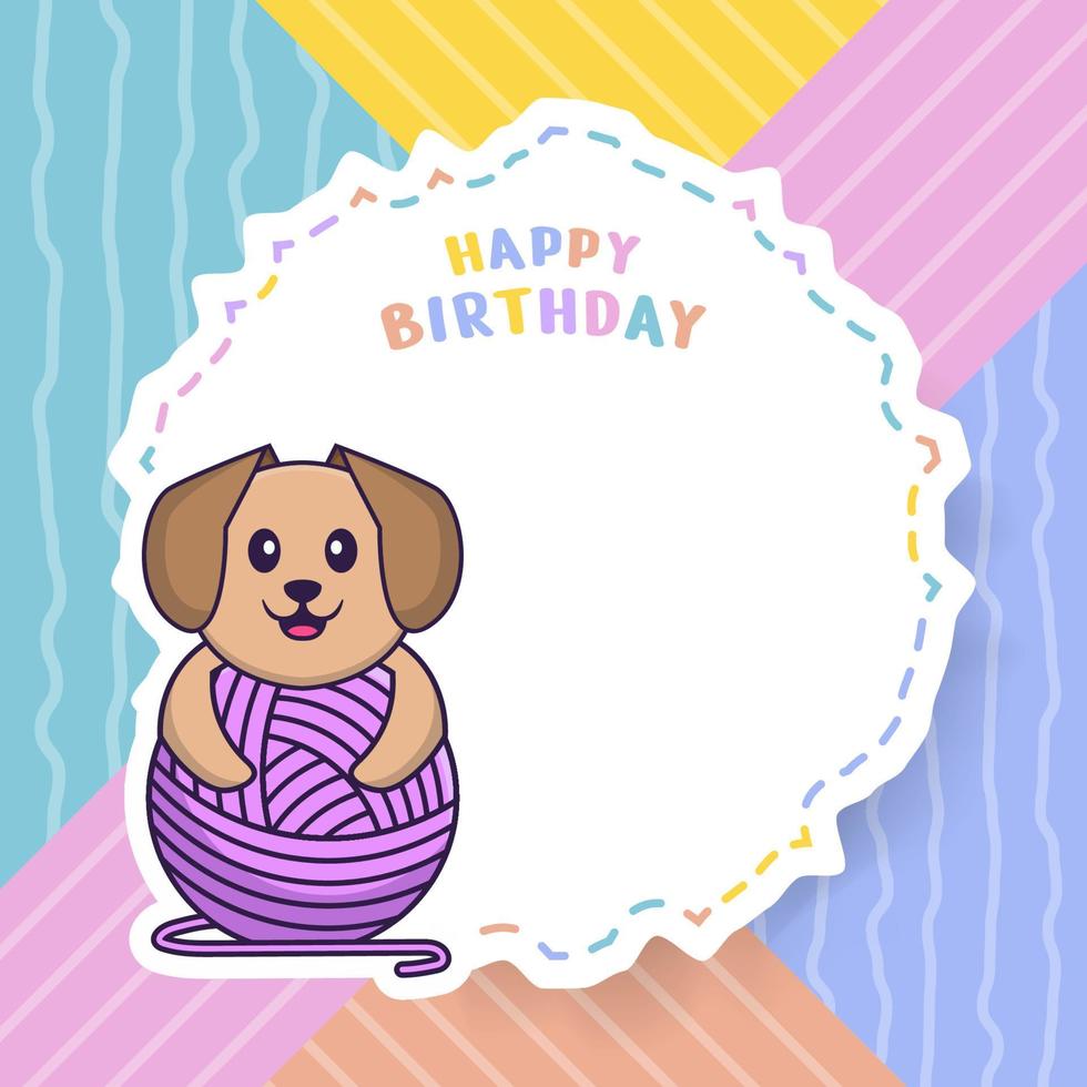 carte de voeux de joyeux anniversaire avec un personnage de dessin animé de chien mignon. illustration vectorielle vecteur