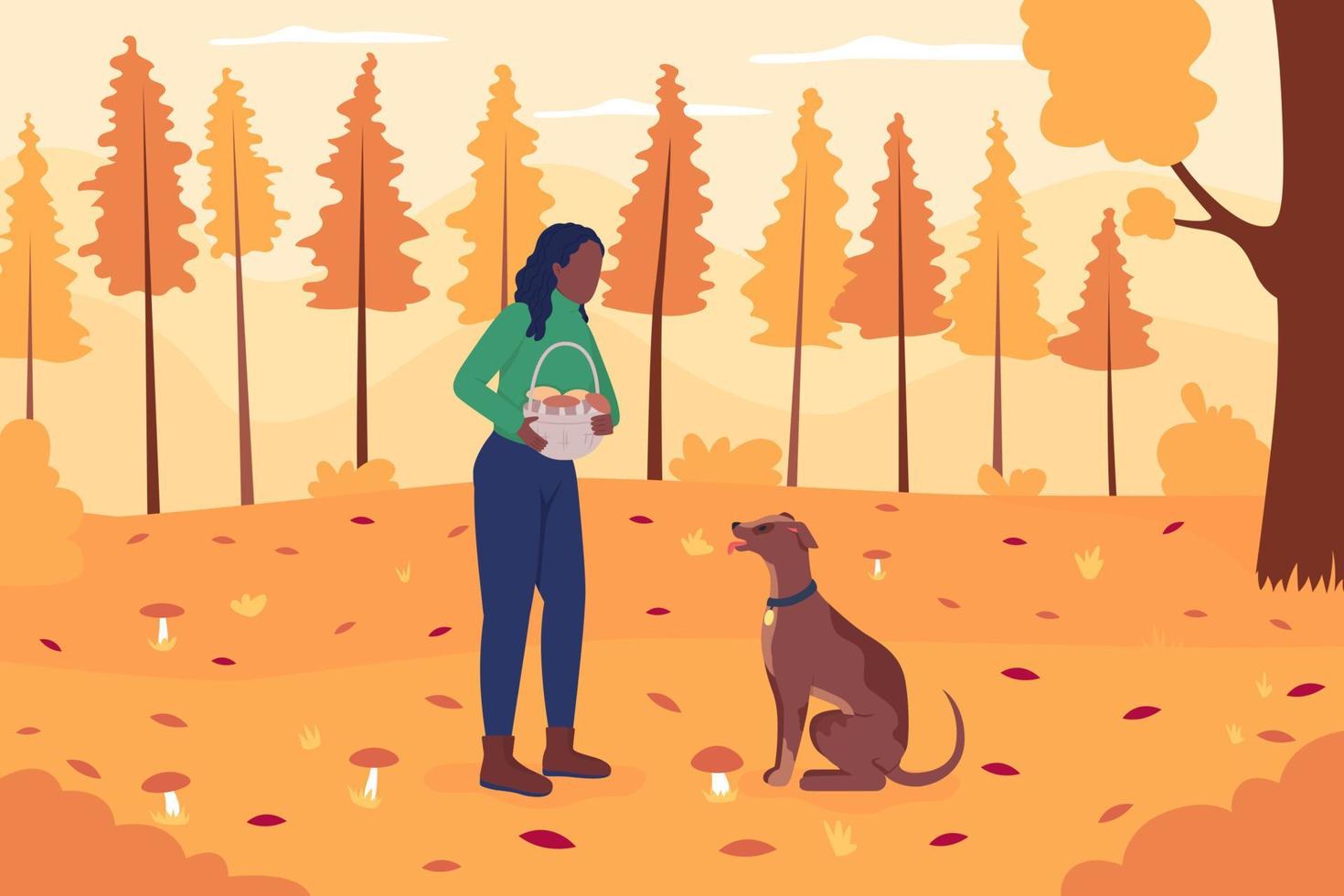La chasse aux champignons à l'automne télévision vector illustration couleur
