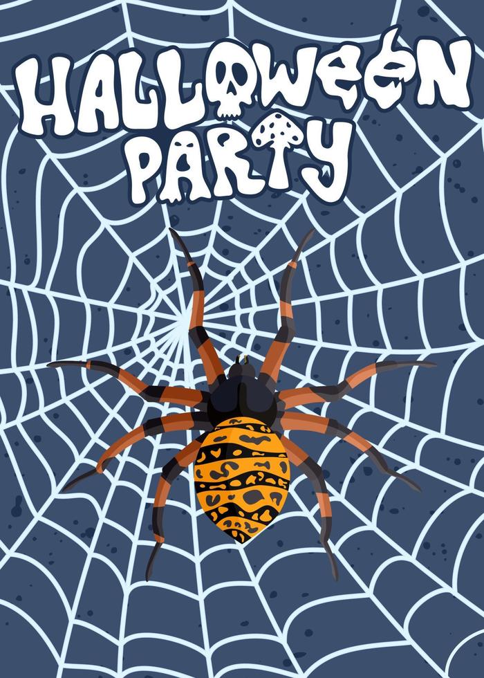 affiche publicitaire pour halloween avec une araignée sur une toile d'araignée vecteur
