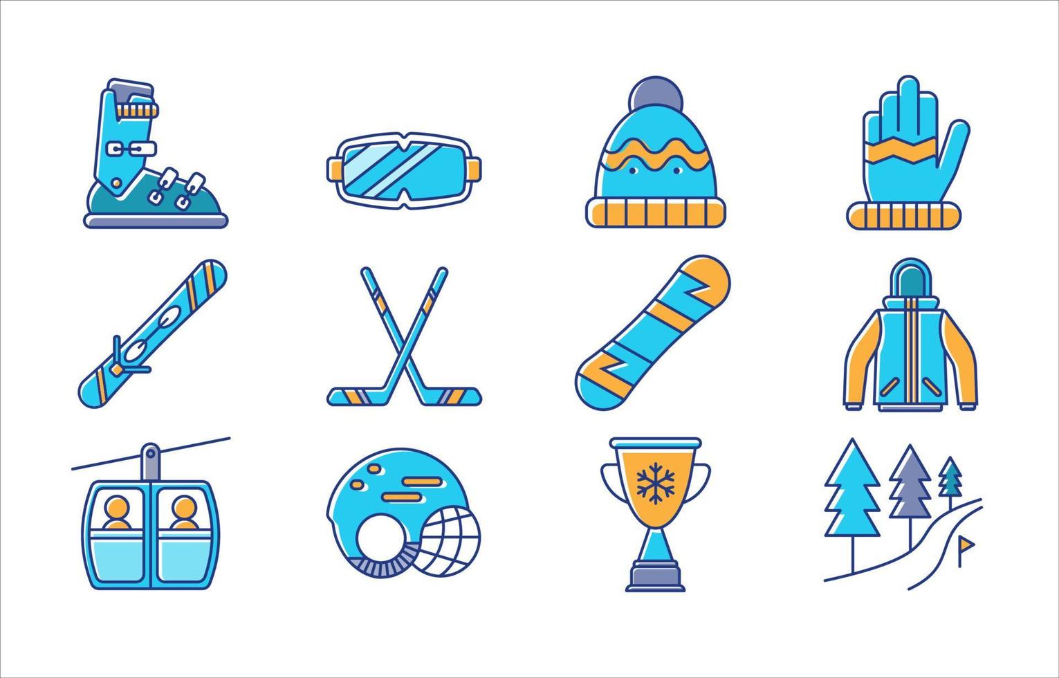 collection d'icônes de style de ligne de sport d'hiver vecteur