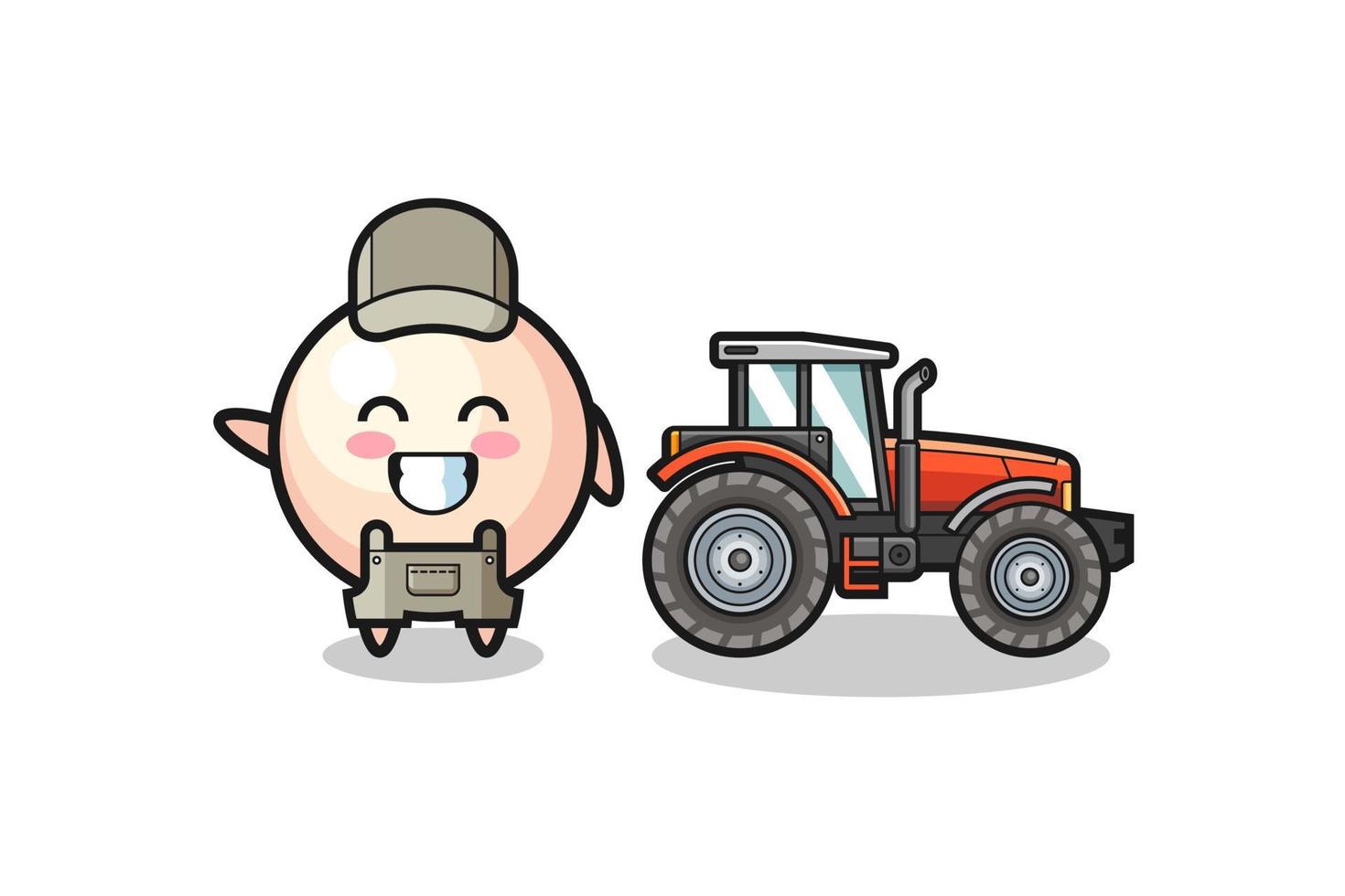 la mascotte du perliculteur debout à côté d'un tracteur vecteur