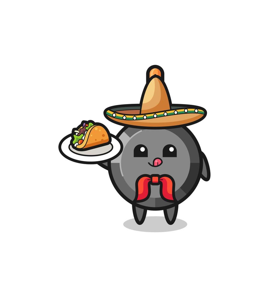 mascotte de chef mexicain de poêle à frire tenant un taco vecteur