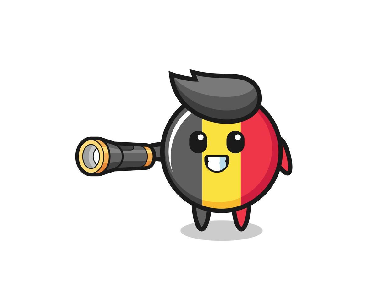 mascotte du drapeau belge tenant une lampe de poche vecteur