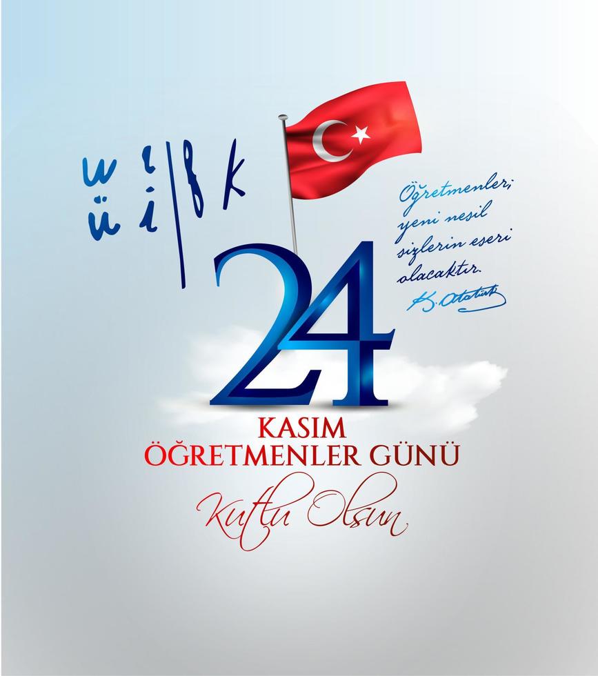 illustration vectorielle. vacances turques, 24 kasim ogretmenler gunu. traduction du turc, le 24 novembre avec une journée des enseignants en vacances. vecteur