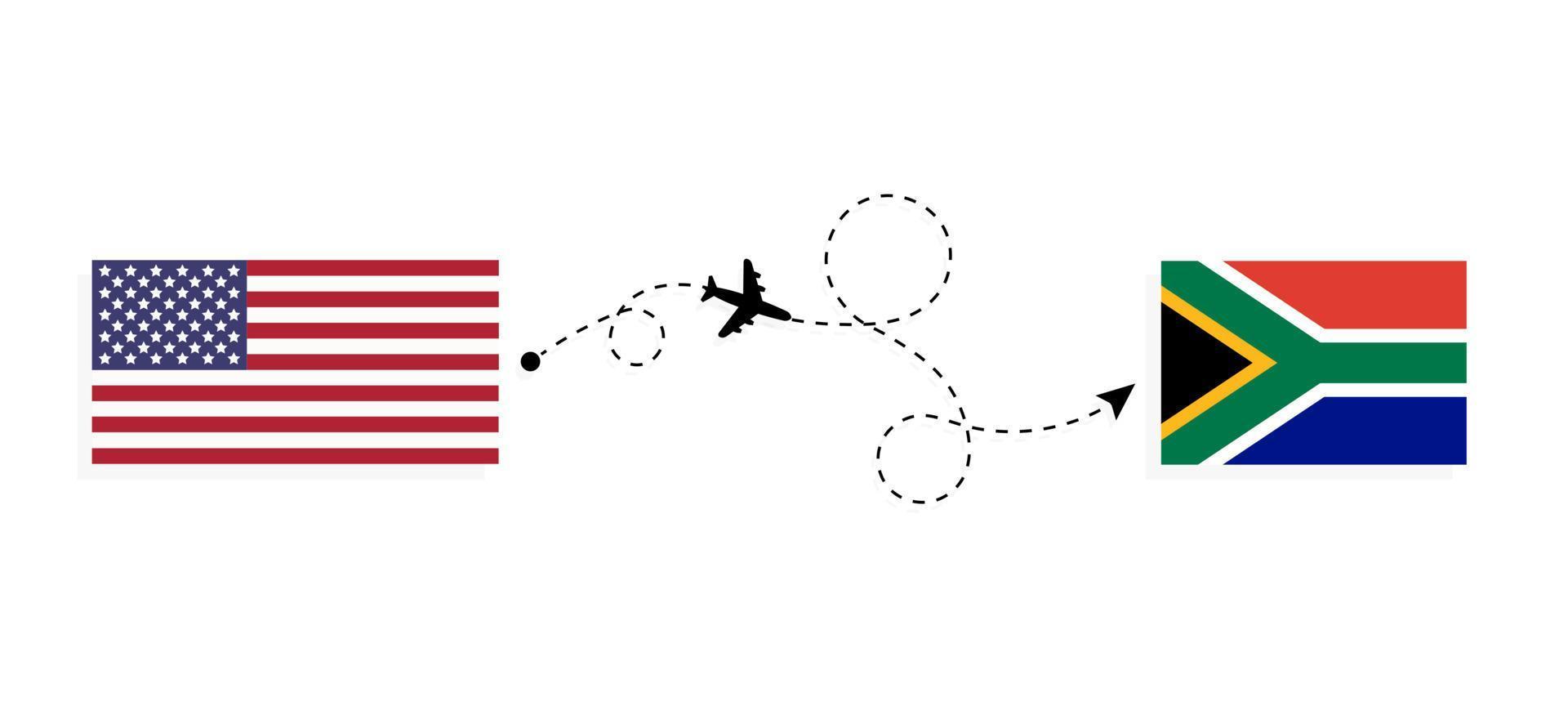 vol et voyage des états-unis vers l'afrique du sud par concept de voyage en avion de passagers vecteur