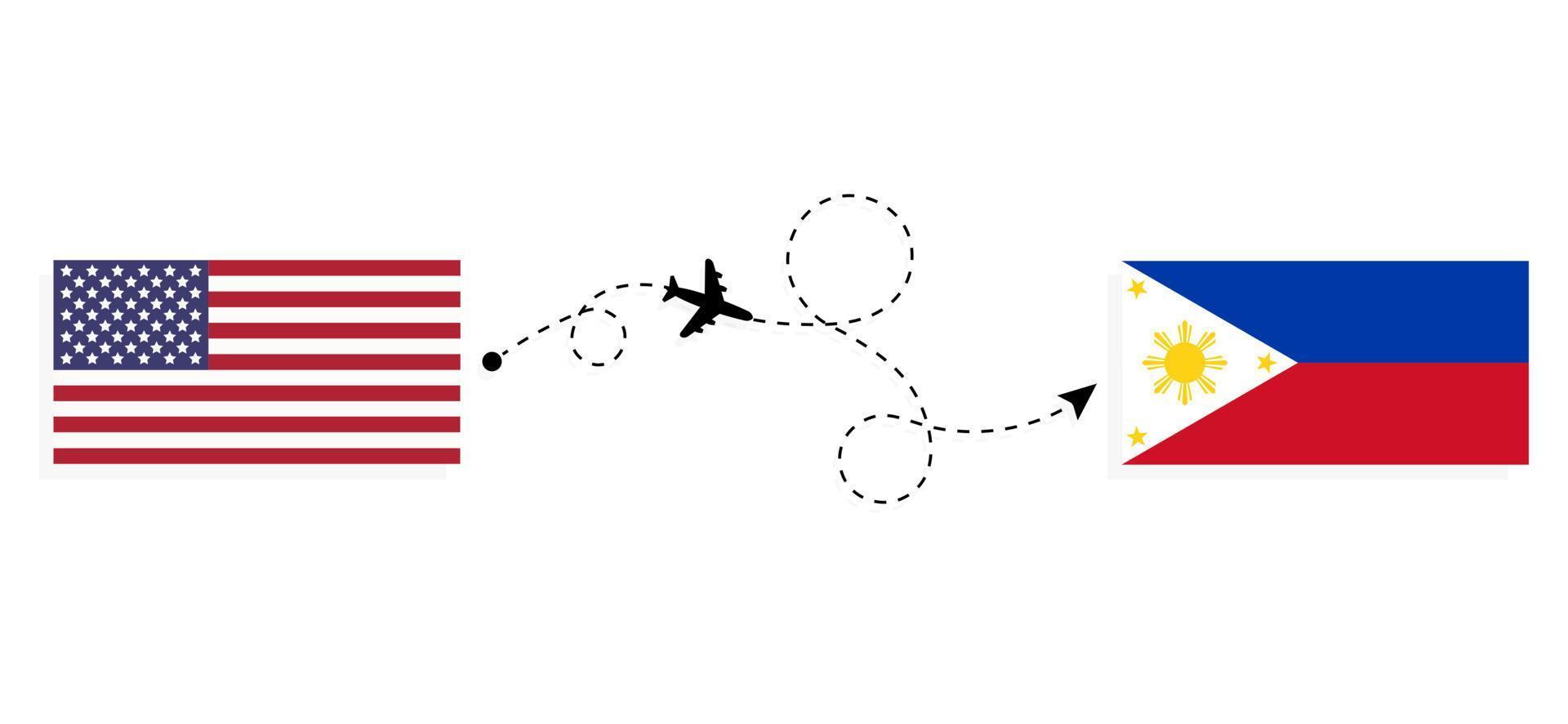 vol et voyage des états-unis aux philippines par concept de voyage en avion de passagers vecteur