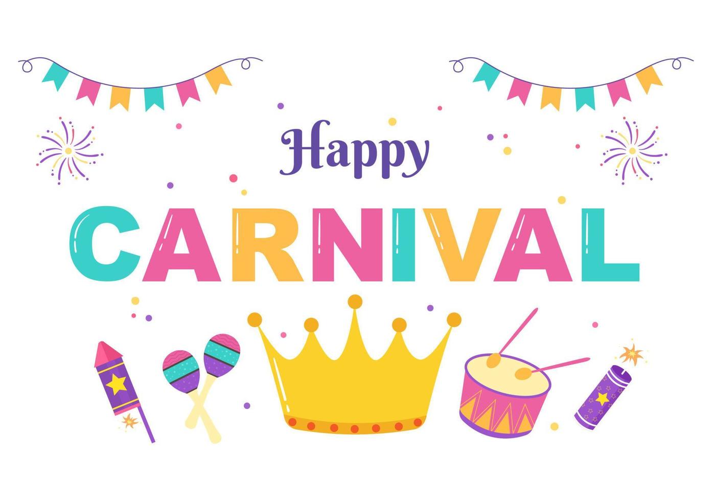 joyeux carnaval célébration fond illustration vectorielle. festival populaire avec fête colorée, confettis, danse, musique et costumes lumineux pour affiche vecteur