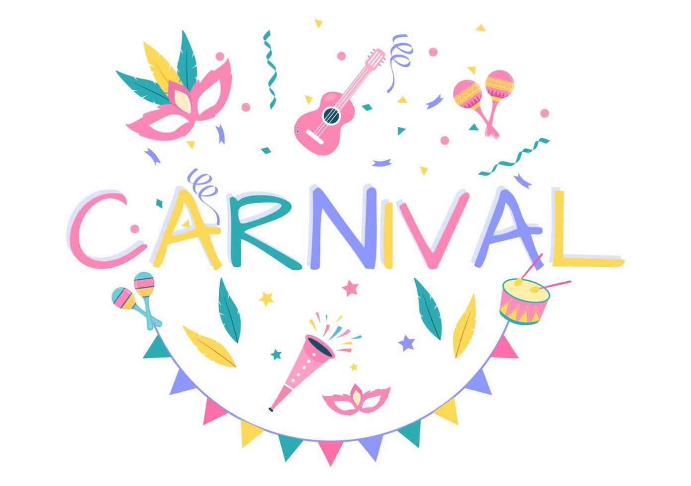 joyeux carnaval célébration fond illustration vectorielle. festival populaire avec fête colorée, confettis, danse, musique et costumes lumineux pour affiche vecteur