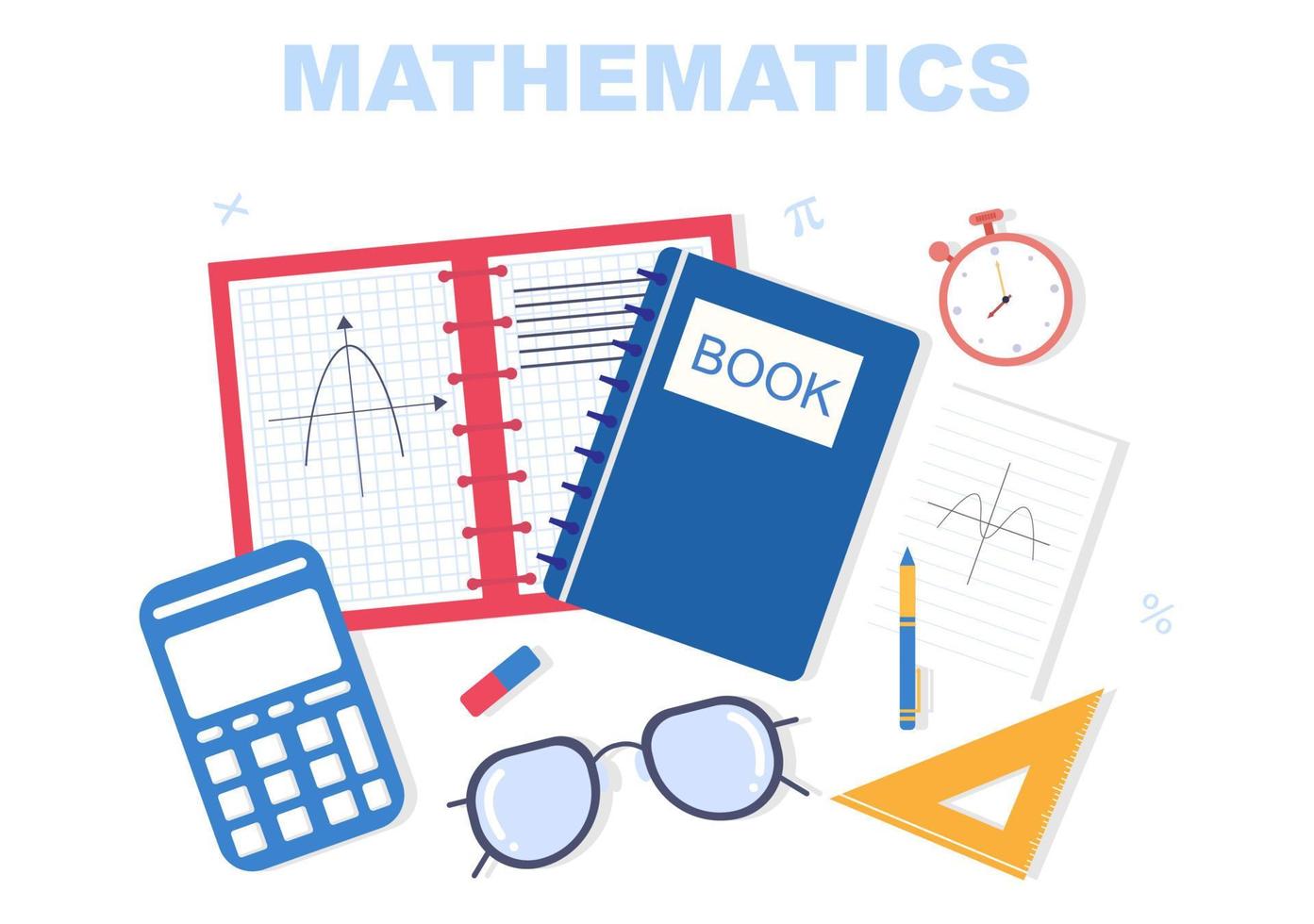 apprentissage des mathématiques de l'éducation et de la connaissance fond illustration vectorielle de dessin animé. science, technologie, ingénierie, formule ou mathématiques de base vecteur