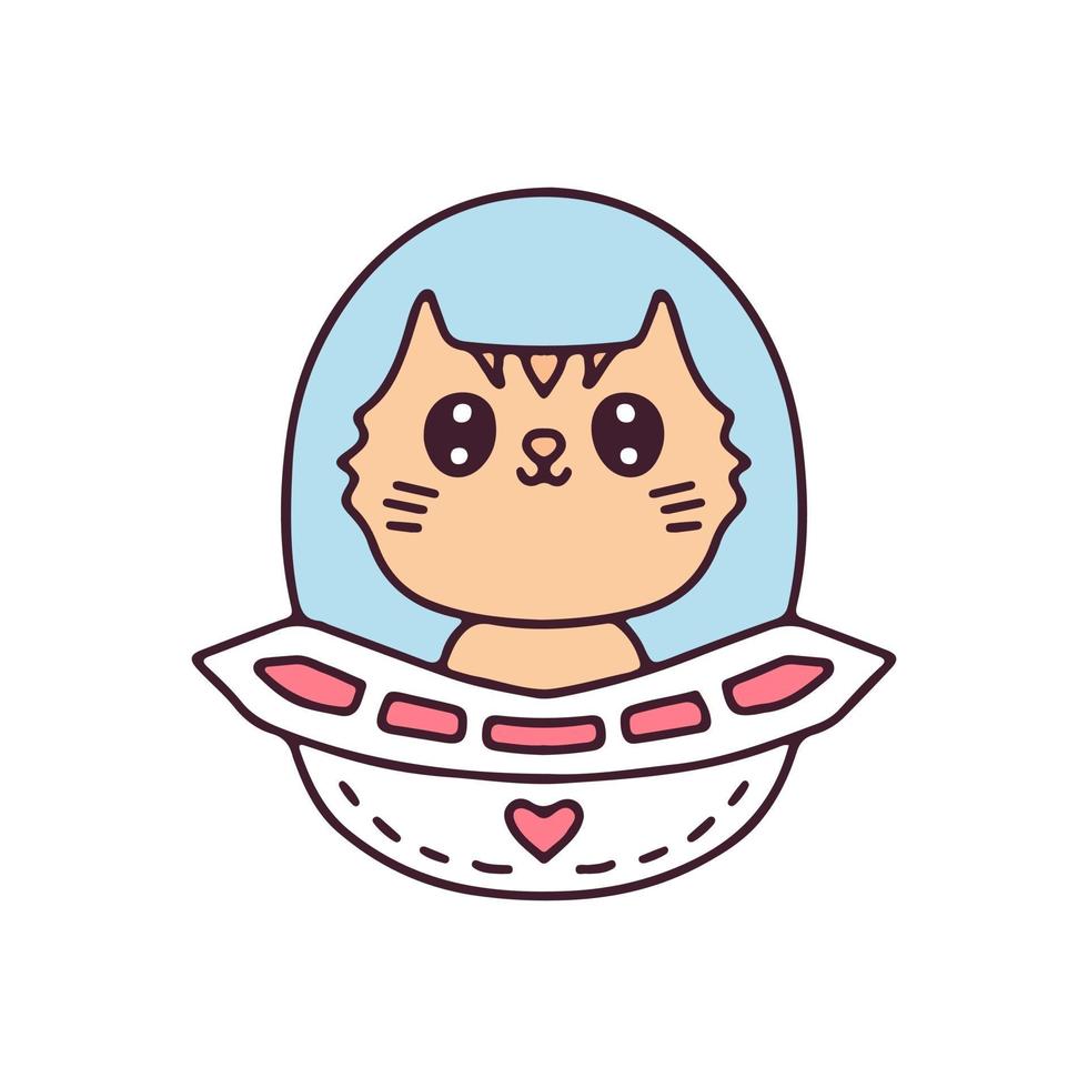dessin animé de chat kawaii dans le vaisseau spatial. parfait pour la conception de tissu de fille de douche de bébé de carte de voeux d'enfants de crèche. vecteur