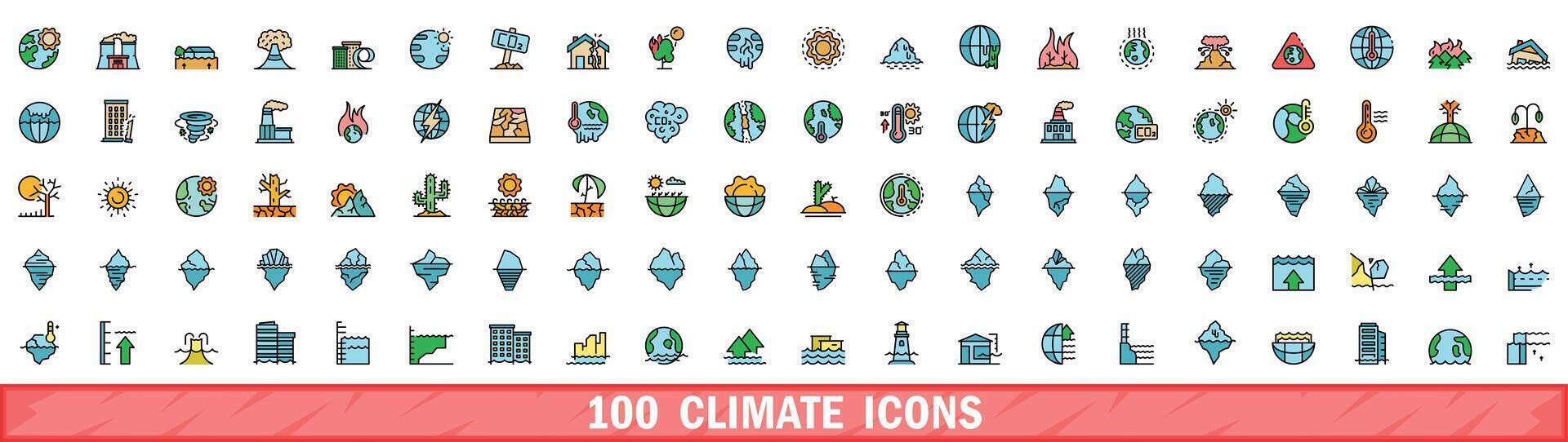 100 climat Icônes ensemble, Couleur ligne style vecteur