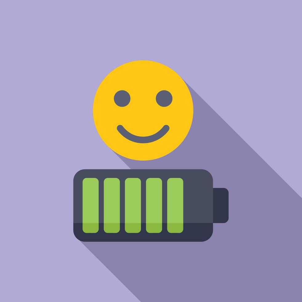 plein batterie niveau emoji icône plat vecteur. sourire excellent vecteur