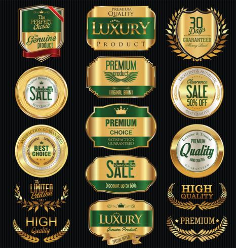 Insignes et étiquettes de luxe premium doré vecteur