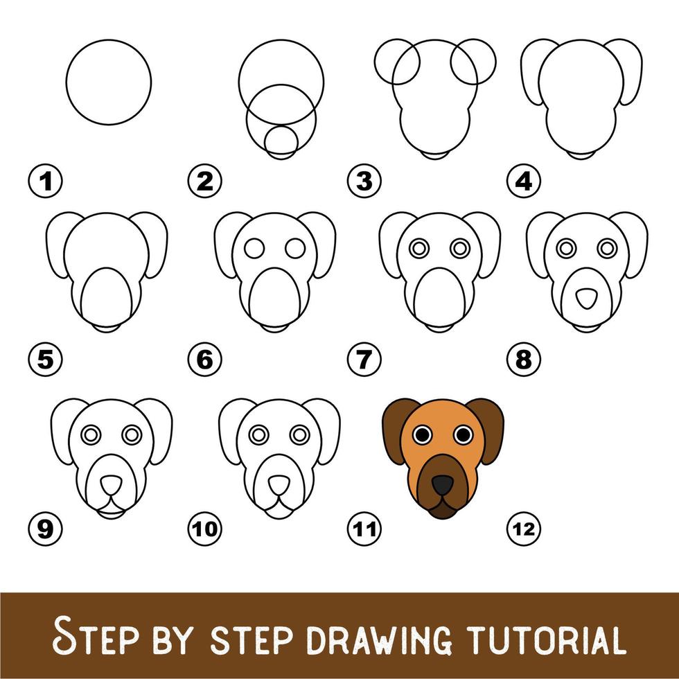 jeu pour enfants pour développer les compétences de dessin avec un niveau de jeu facile pour les enfants d'âge préscolaire, tutoriel de dessin pour le visage de chien. vecteur