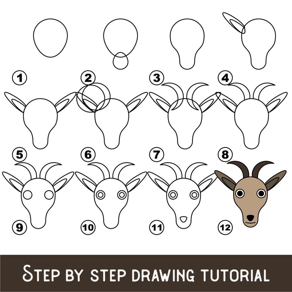 jeu pour enfants pour développer les compétences de dessin avec un niveau de jeu facile pour les enfants d'âge préscolaire, tutoriel de dessin pour le visage de chèvre. vecteur