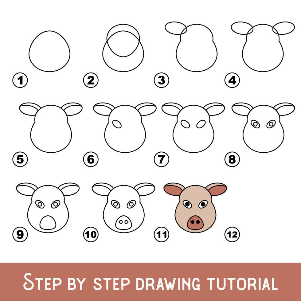jeu d'enfant pour développer les compétences de dessin avec un niveau de jeu facile pour les enfants d'âge préscolaire, tutoriel de dessin pour le visage de cochon. vecteur