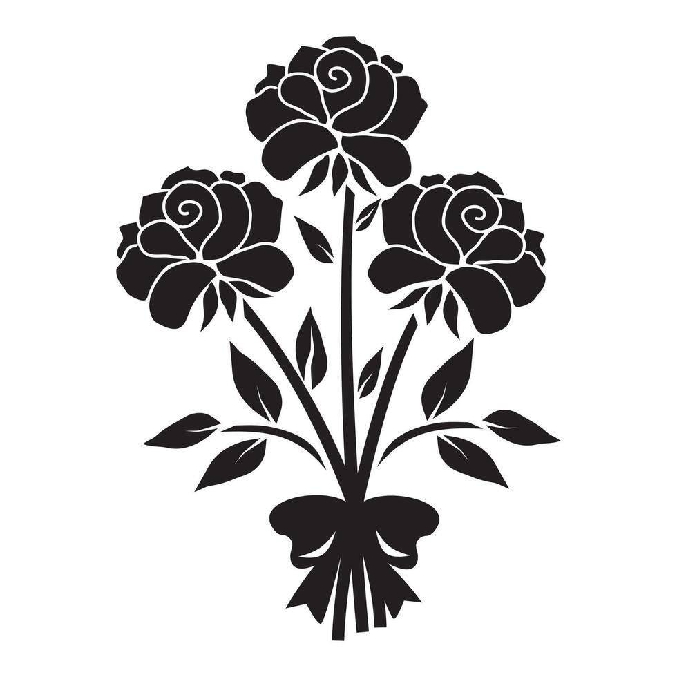 bouquet de Rose fleurs avec une arc noir pochoir, isolé vecteur illustration dans griffonnage style