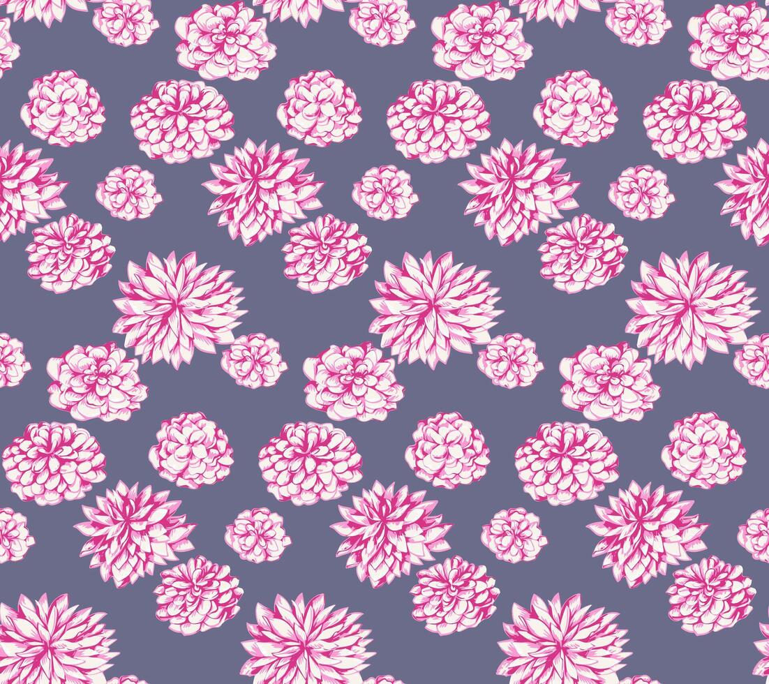 sans couture modèle stylisé rose fleurs pivoines, dahlias. coloré abstrait, artistique, doucement floral sur une foncé gris Contexte. vecteur main dessiné. conception pour mode, tissu, textile, impression