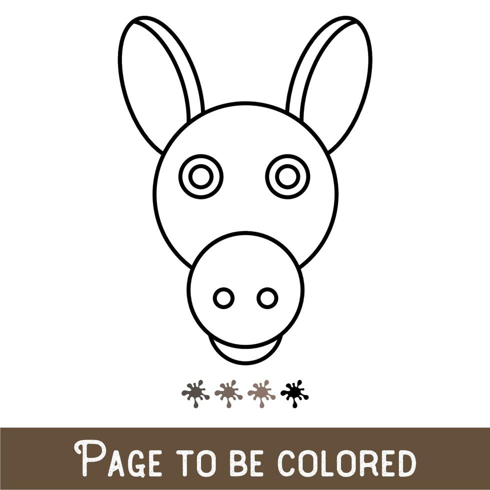 visage d'âne drôle à colorier, le livre de coloriage pour les enfants d'âge préscolaire avec un niveau de jeu éducatif facile, moyen. vecteur