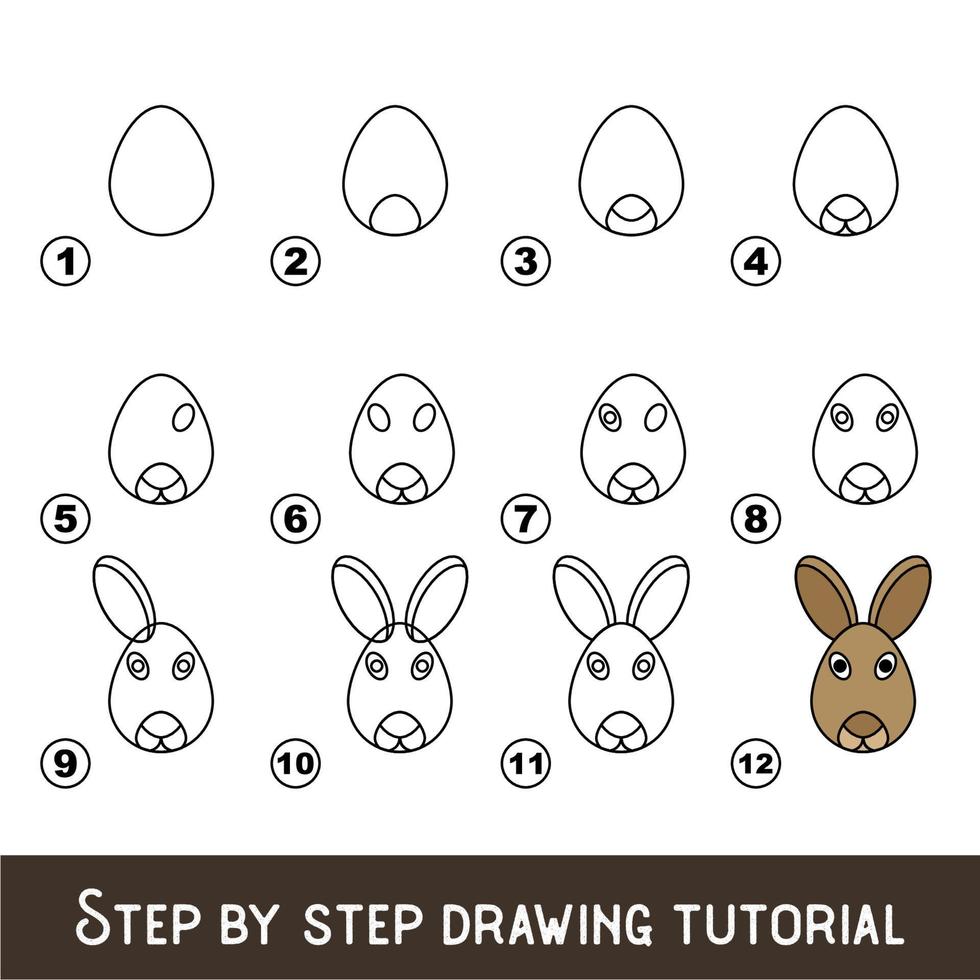 jeu pour enfants pour développer les compétences de dessin avec un niveau de jeu facile pour les enfants d'âge préscolaire, tutoriel de dessin pour le visage de lapin. vecteur