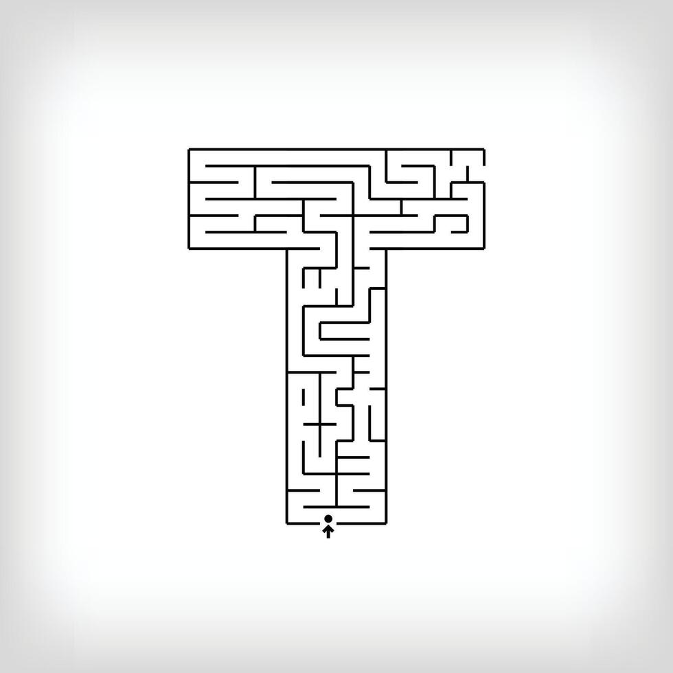 unique linéaire lettre t Labyrinthe puzzle. déroutant Jeu et éducatif activité ensemble. vecteur