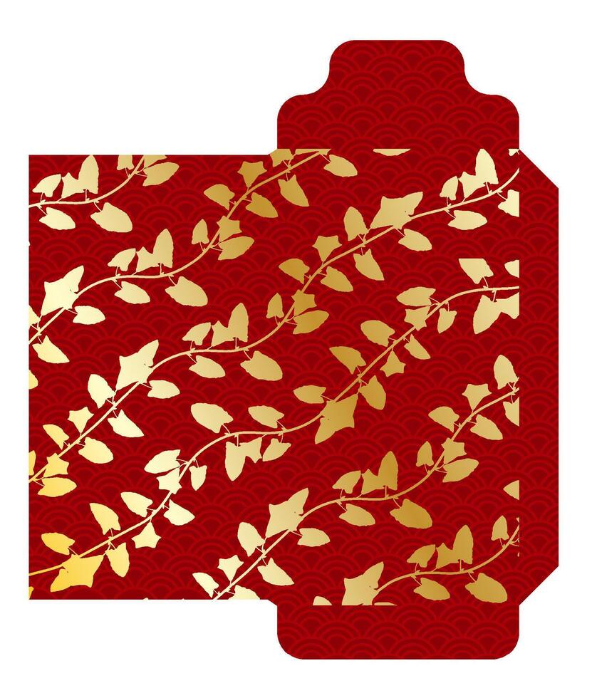 argent rouge et or enveloppe paquet 9x17 cm. chinois Nouveau année avec gracieux d'or liane sur rouge Contexte. enveloppe pour salutation carte vecteur
