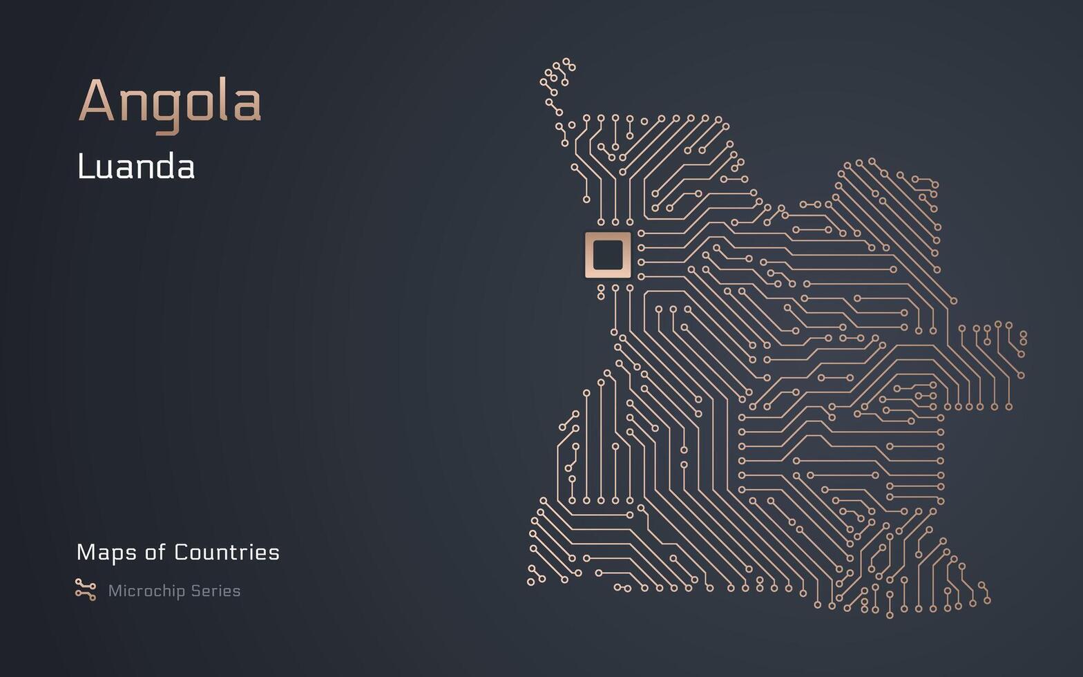 angola carte avec une Capitale de Luanda montré dans une puce électronique modèle avec processeur. gouvernement électronique. monde des pays vecteur Plans. puce électronique séries