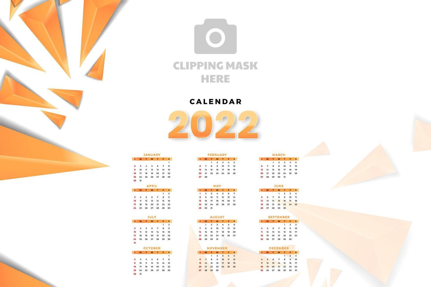 modèle de calendrier mensuel pour l'année 2022. la semaine commence le dimanche. calendrier mural dans un style minimaliste. vecteur