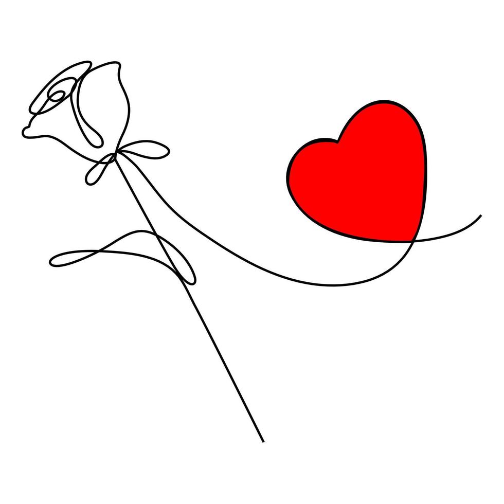 main en ligne continue dessin fleur de vecteur calligraphique avec coeur. concept logo beauté. élément de design floral de printemps monoline dans un style minimal. concept d'amour saint valentin