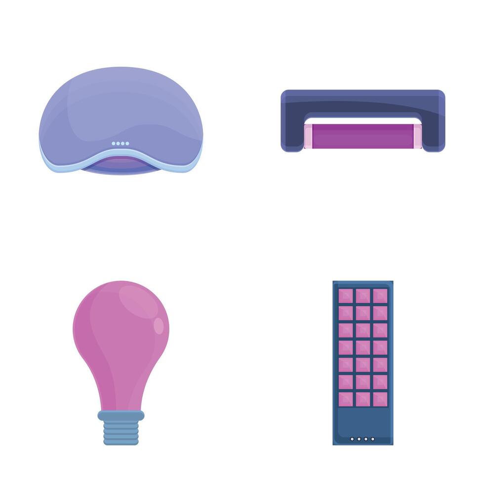 uv lampe Icônes ensemble dessin animé vecteur. lumineux lampe avec ultra-violet rayon vecteur