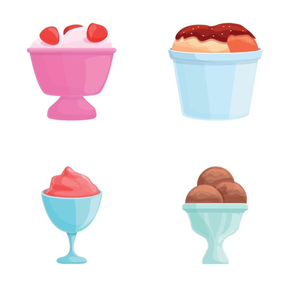 la glace crème Icônes ensemble dessin animé vecteur. la glace crème dans divers saveur et Garniture vecteur