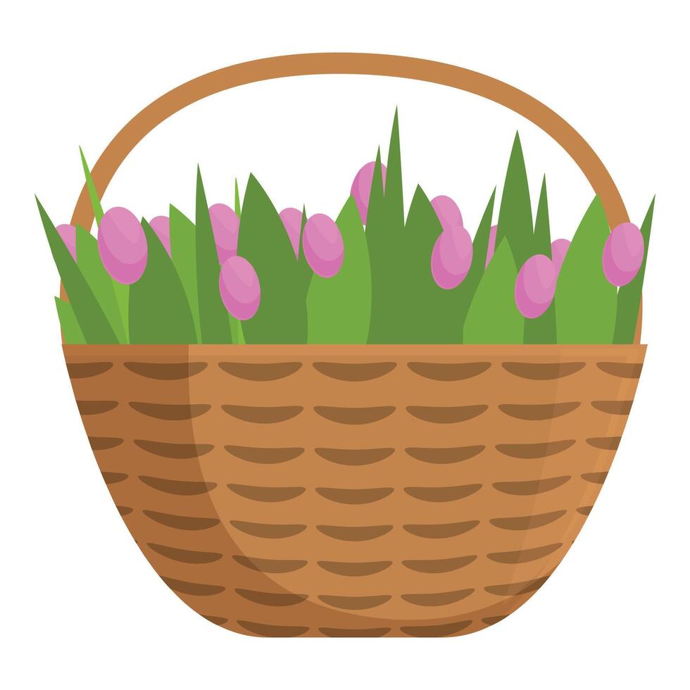 petit coloré tulipes panier icône dessin animé vecteur. affiche plante vecteur