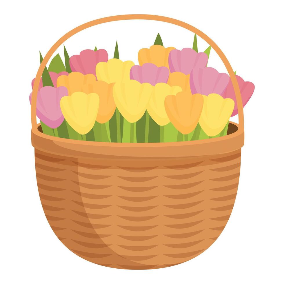 plein panier de tulipes icône dessin animé vecteur. autocollant plante vecteur