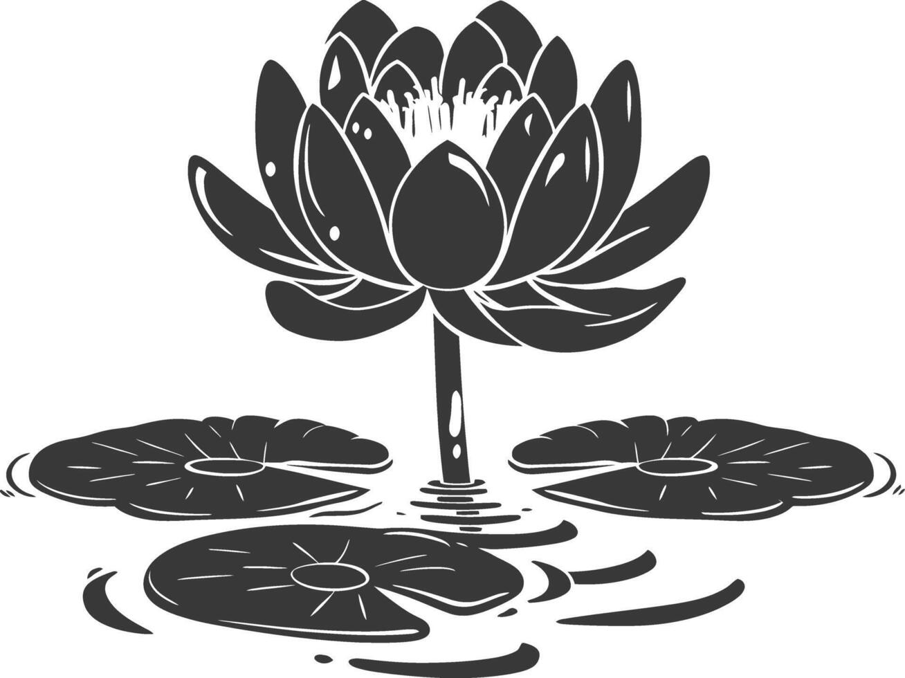 ai généré silhouette lotus fleur dans le l'eau noir Couleur seulement vecteur