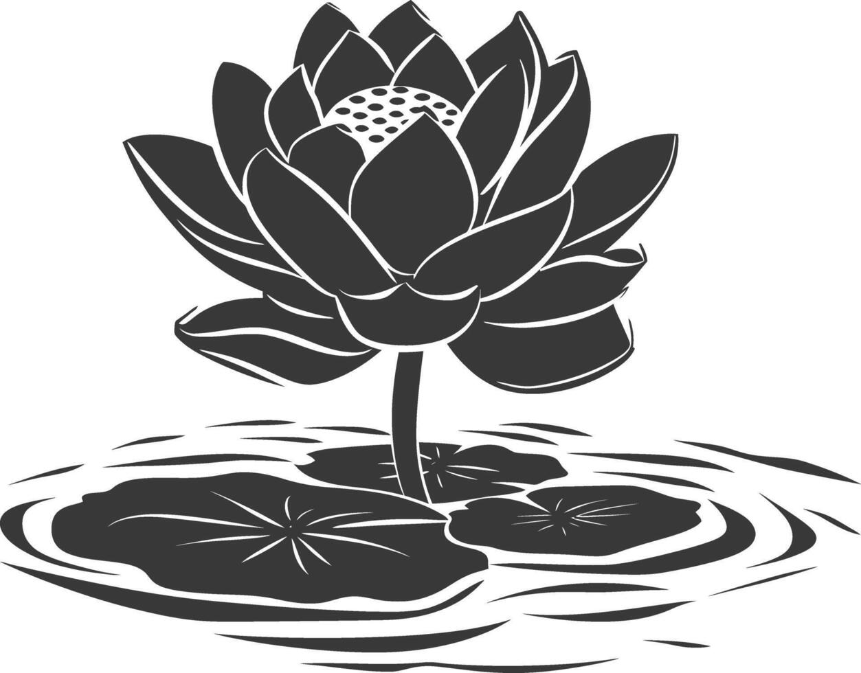 ai généré silhouette lotus fleur dans le l'eau noir Couleur seulement vecteur