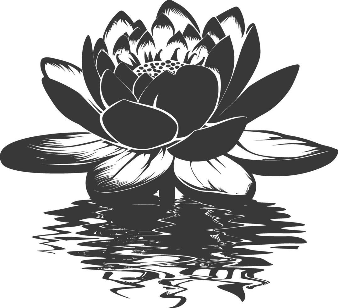 ai généré silhouette lotus fleur dans le l'eau noir Couleur seulement vecteur