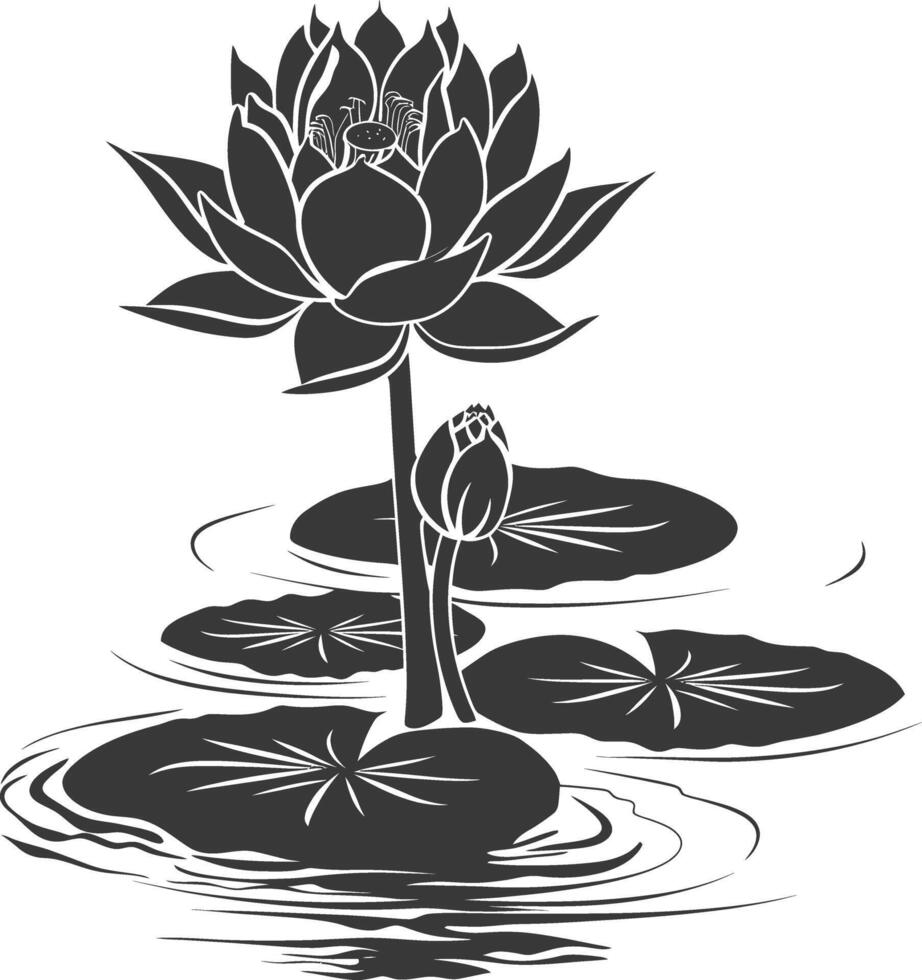 ai généré silhouette lotus fleur dans le l'eau noir Couleur seulement vecteur