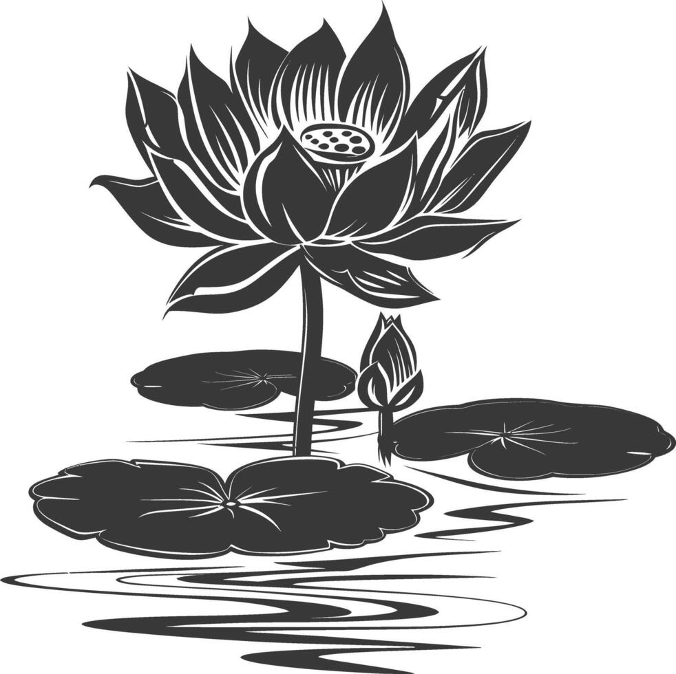 ai généré silhouette lotus fleur dans le l'eau noir Couleur seulement vecteur