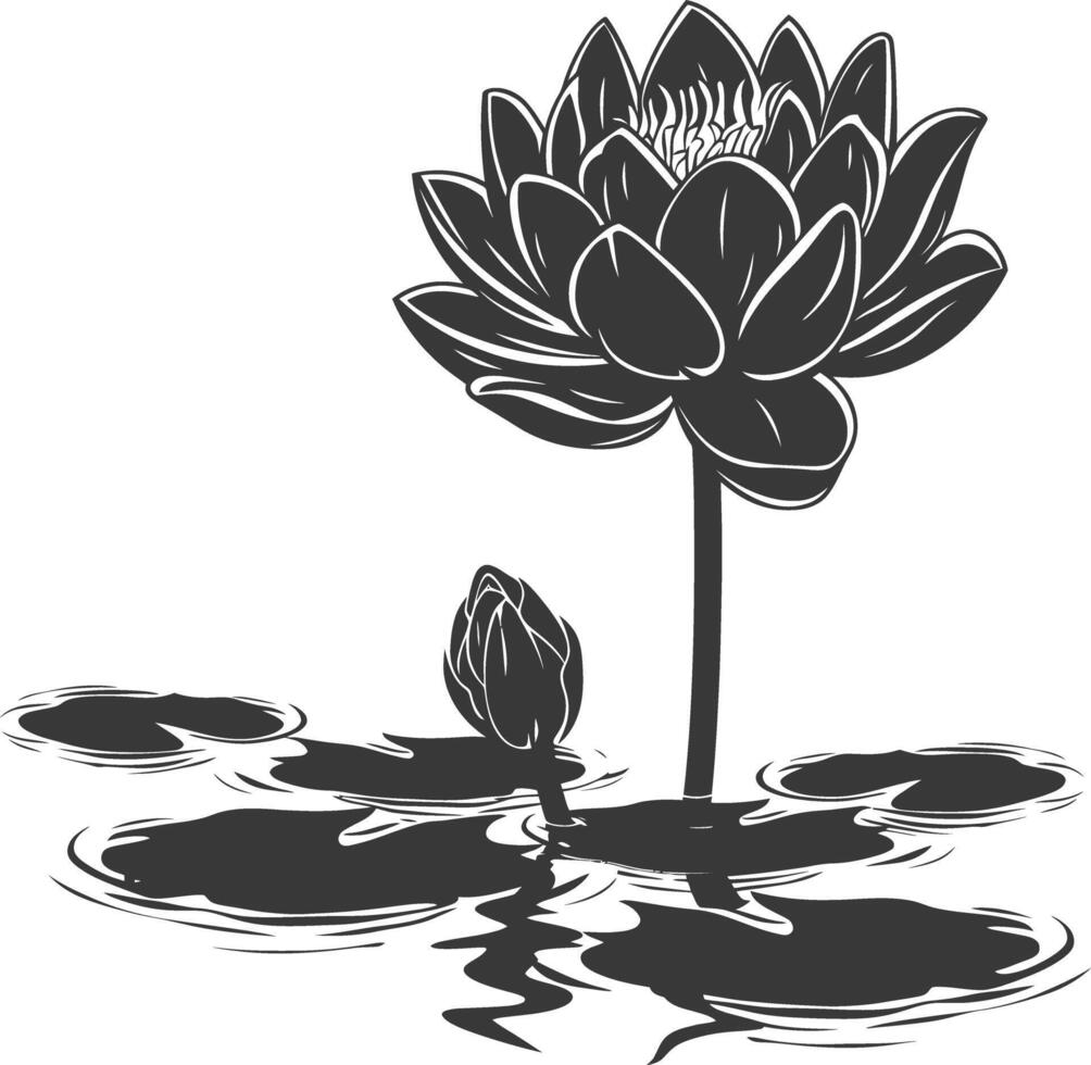 ai généré silhouette lotus fleur dans le l'eau noir Couleur seulement vecteur