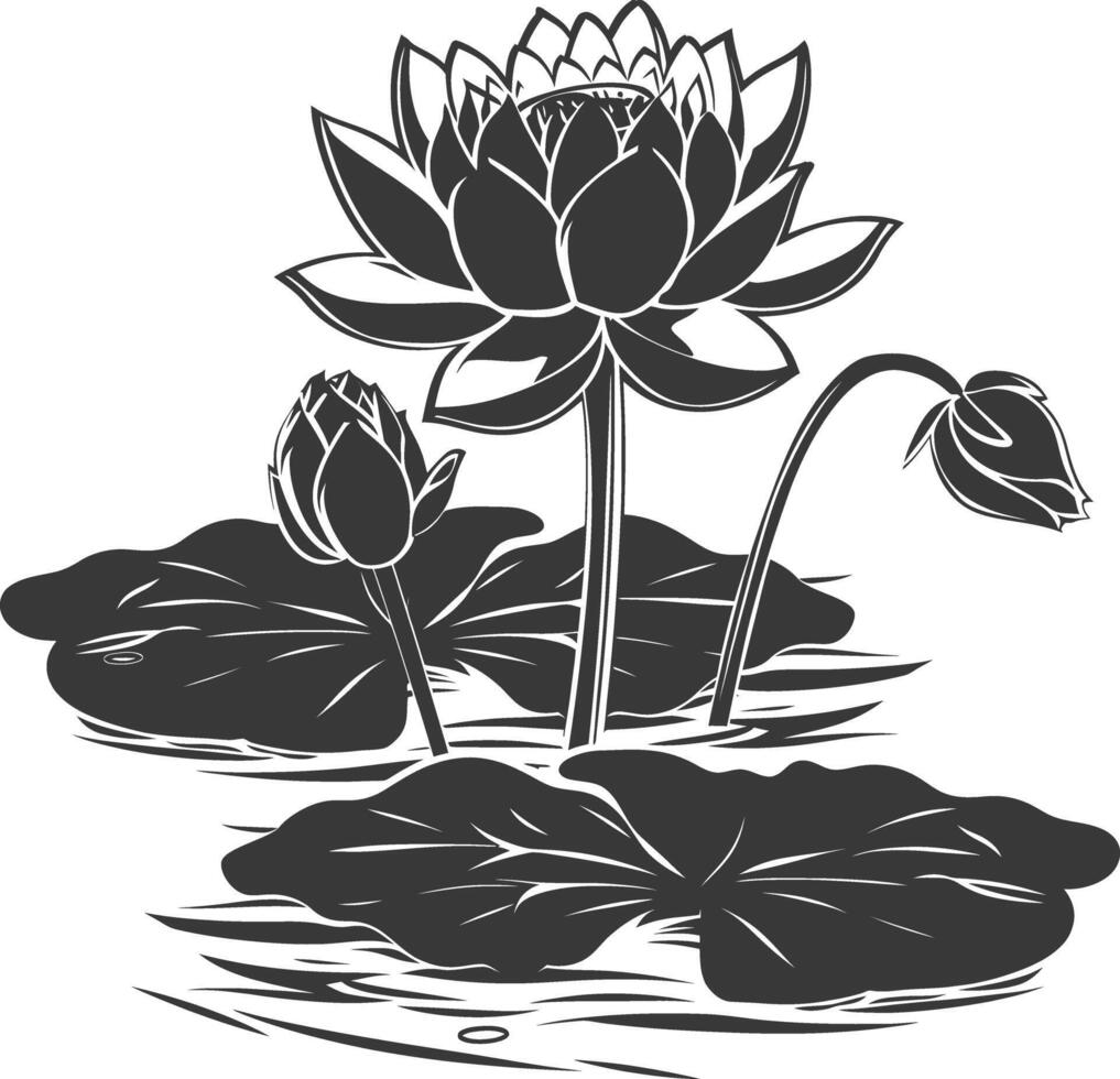 ai généré silhouette lotus fleur dans le l'eau noir Couleur seulement vecteur