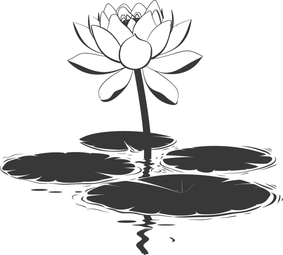 ai généré silhouette lotus fleur dans le l'eau noir Couleur seulement vecteur