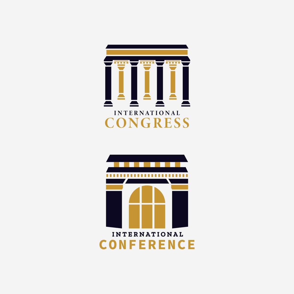 modèle de conception vectorielle de logo de musée simple avec modernité et luxe pour les congrès et conférences internationaux. concept de conception de vecteur de logo de bâtiment de musée moderne de silhouette.